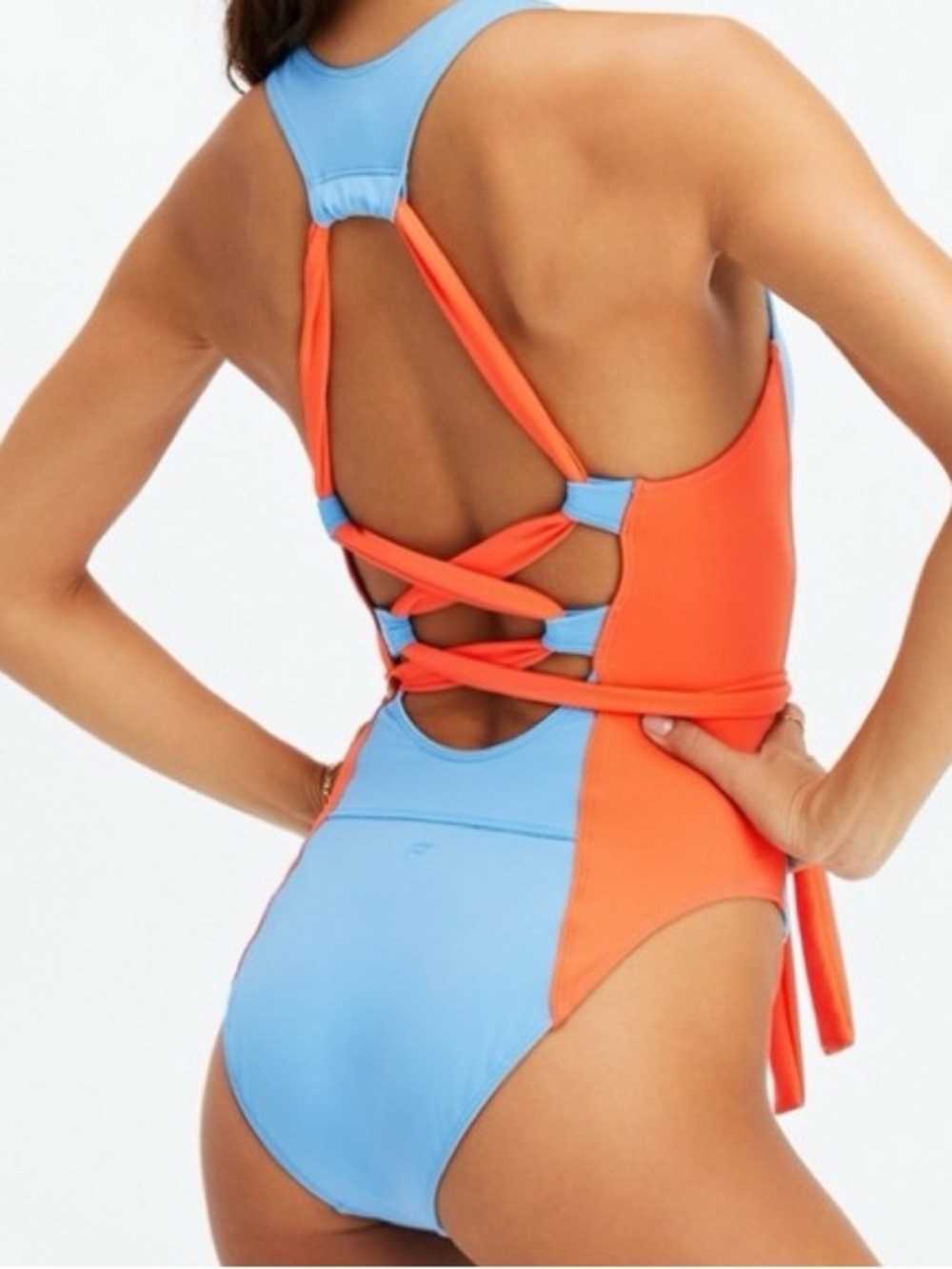 Fabletics Gabriella II one piece swimsuit blue orange New with tags medium